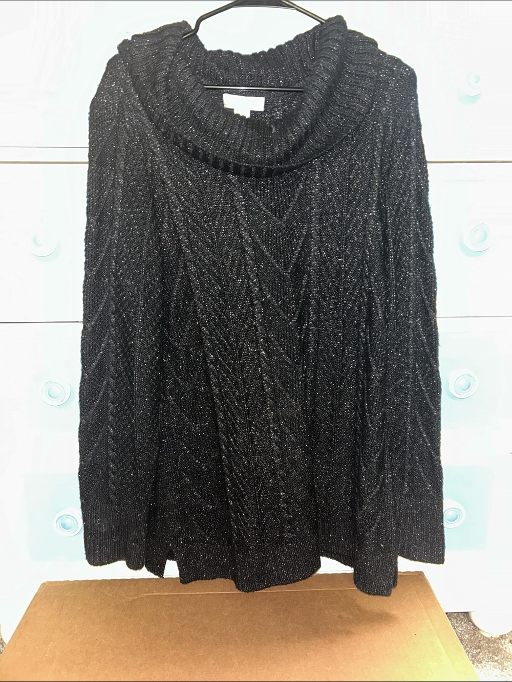 Christopher & Banks Black Sparkle Cowl Neck Sweater